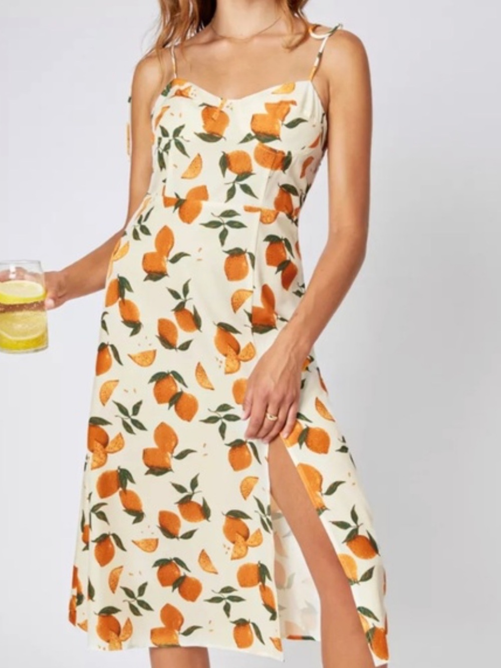 Cider Cream Slip Midi Dress with Orange Print